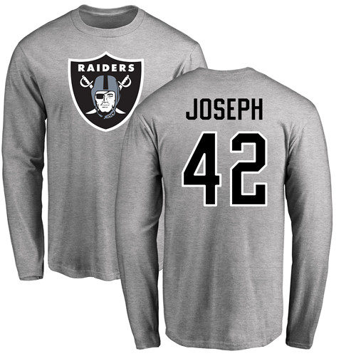 Men Oakland Raiders Ash Karl Joseph Name and Number Logo NFL Football #42 Long Sleeve T Shirt